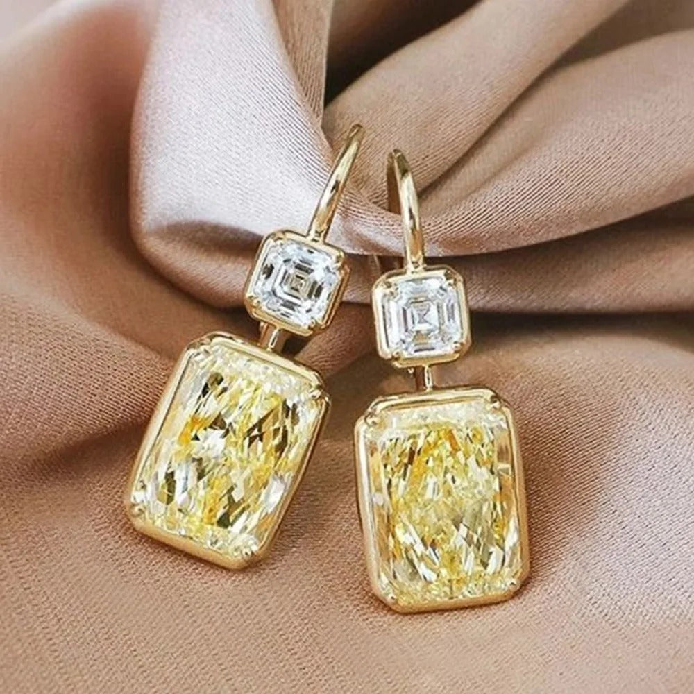 Pendientes vintage de cristal amarillo dorado