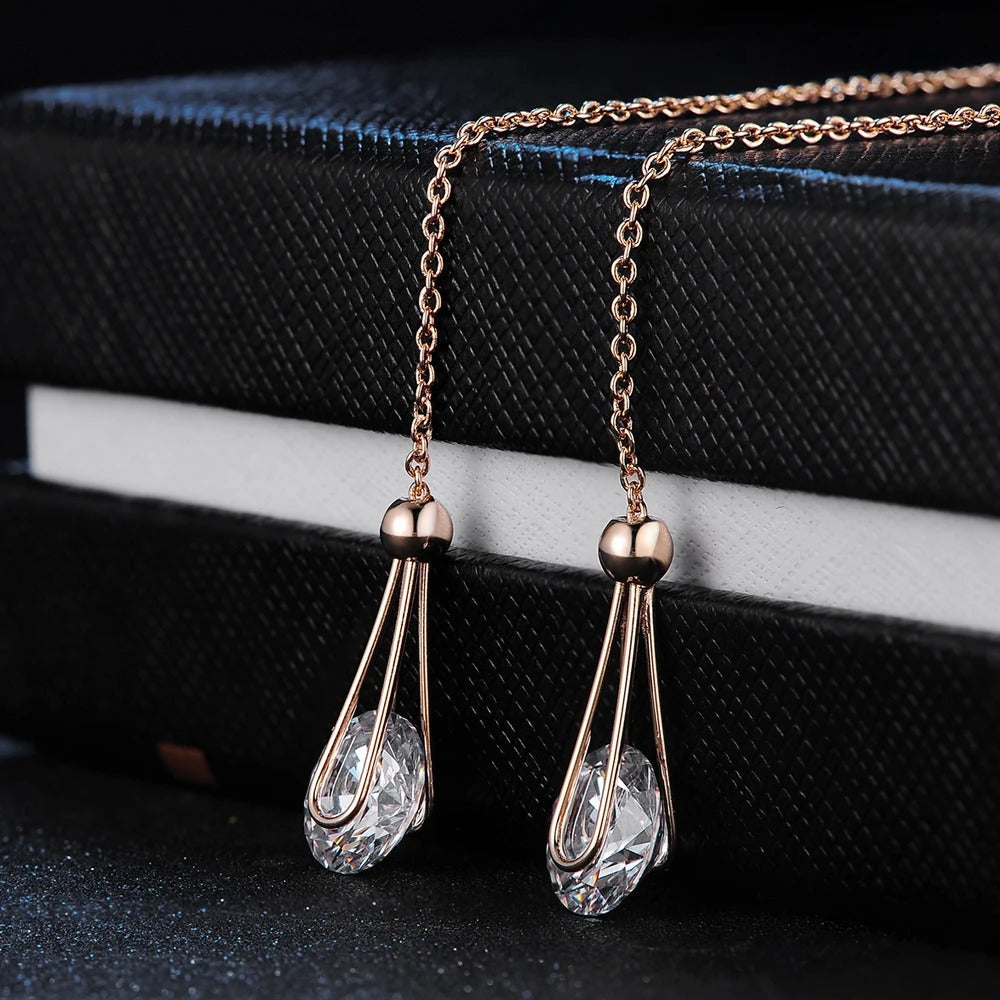 Pendientes vintage de lágrima de cristal de oro rosa