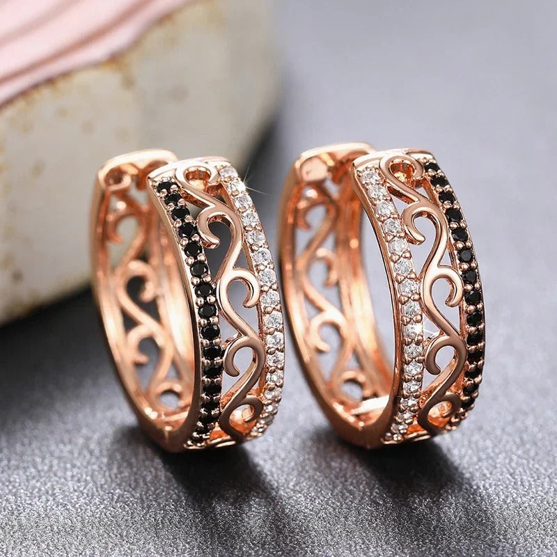 Pendientes de aro brillantes de oro rosa