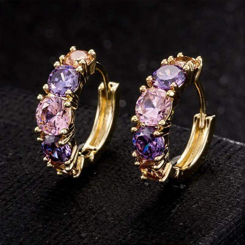 Boucles d'oreilles vintage dorées et violettes
