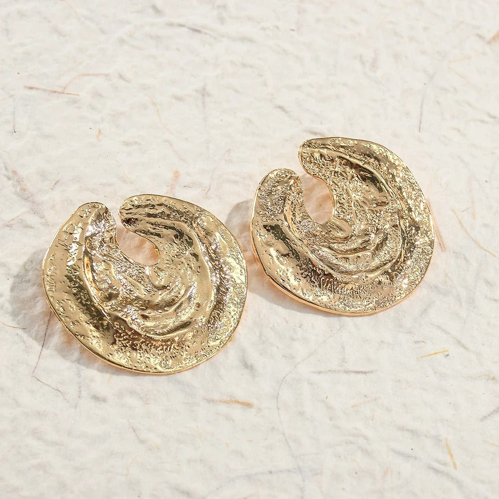 Pendientes redondos abstractos vintage dorados
