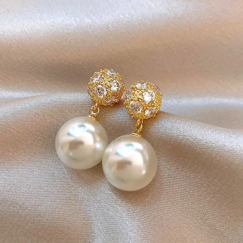 Pendientes colgantes de bola redonda de cristal vintage