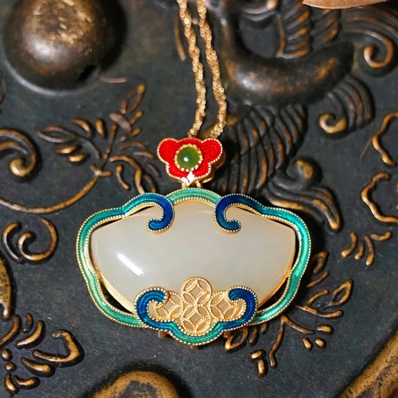 Timeless Gold Cloud Red & Green Floral Pendant Necklace