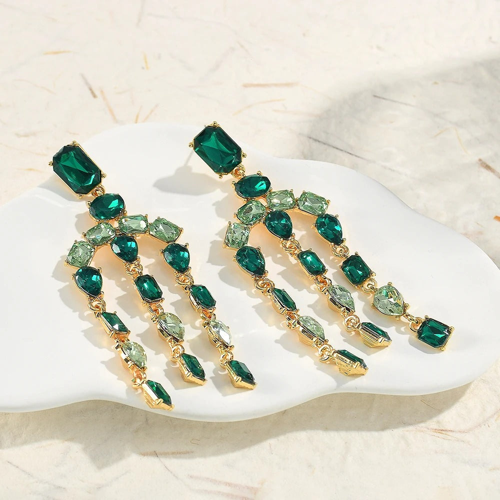 Pendientes vintage de piedras preciosas verdes y verde azulado