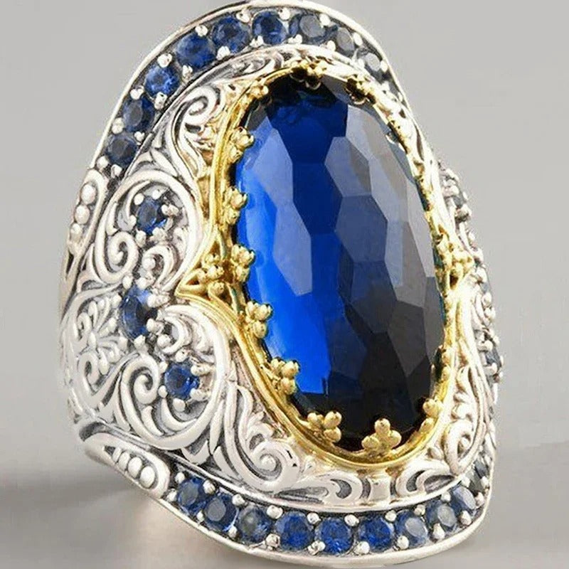 Anillo real azul de plata vintage