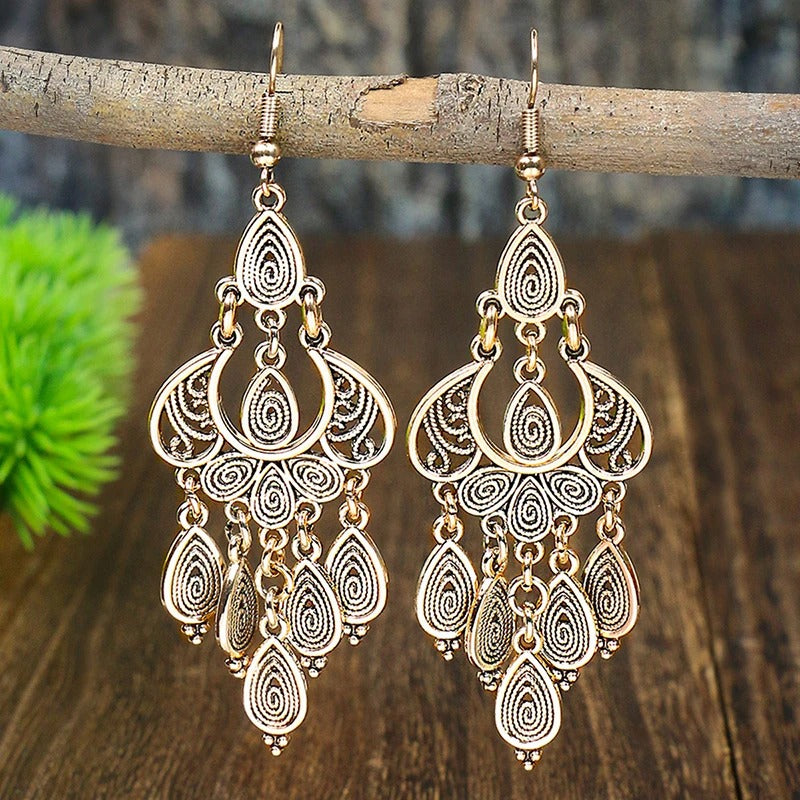 Pendientes colgantes vintage de mandala dorados