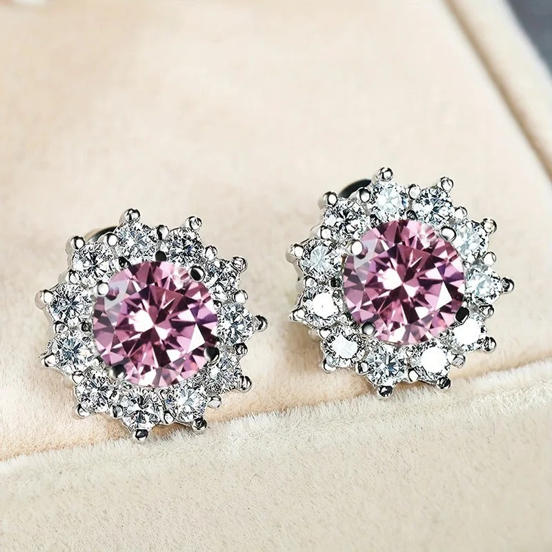 Vintage Pink Crystal Stud Earrings