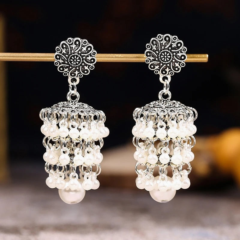 Vintage Silver Layered Pearl Drop Earring