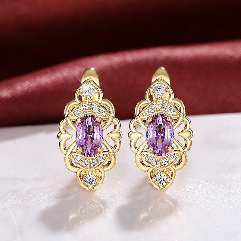 Pendientes vintage de filigrana dorada y morada