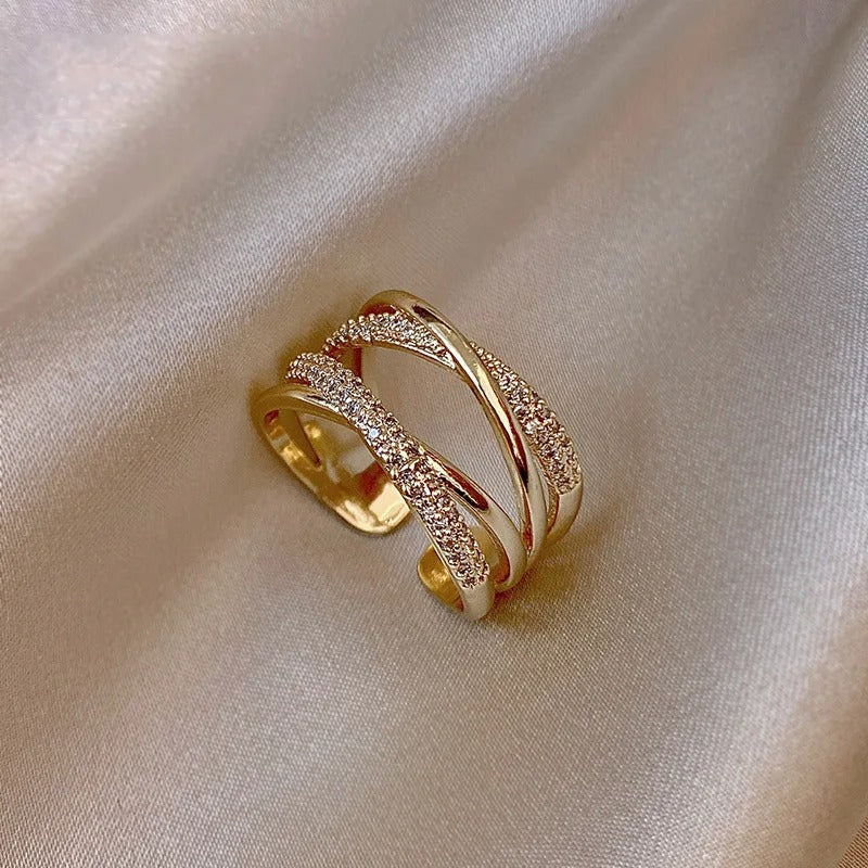 Vintage Gold Crisscross Crystal Adjustable Ring