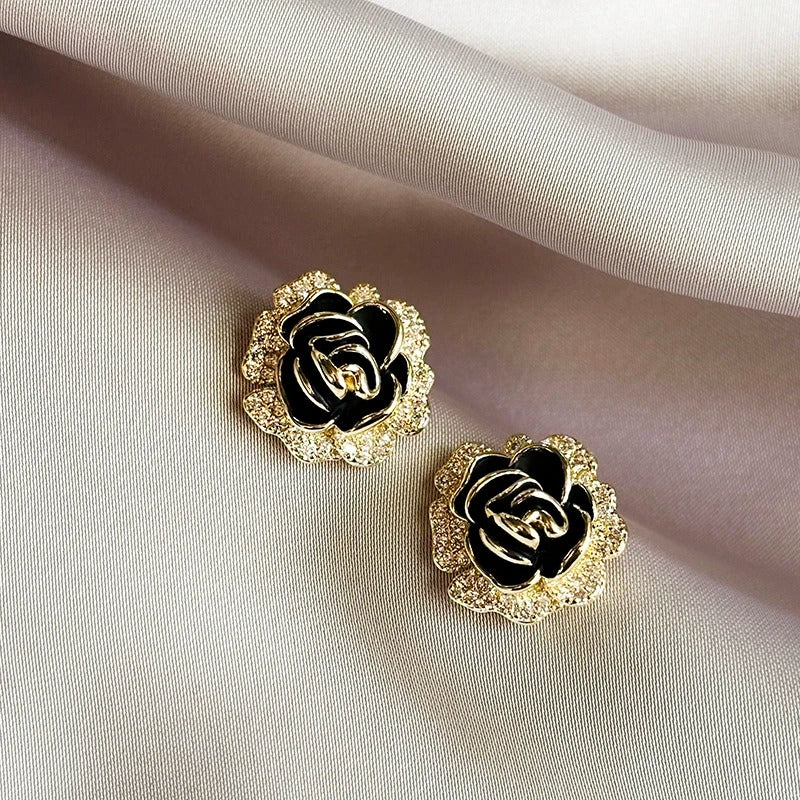 Pendientes vintage de oro y rosa negra
