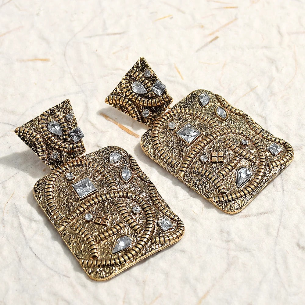 Pendientes vintage de plata y cristal dorado