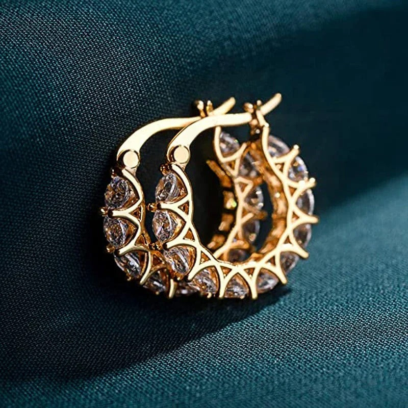 Pendientes de aro vintage de cristal dorado