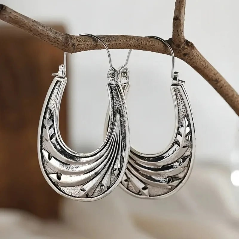 Boucles d'oreilles créoles bohèmes vintage argentées