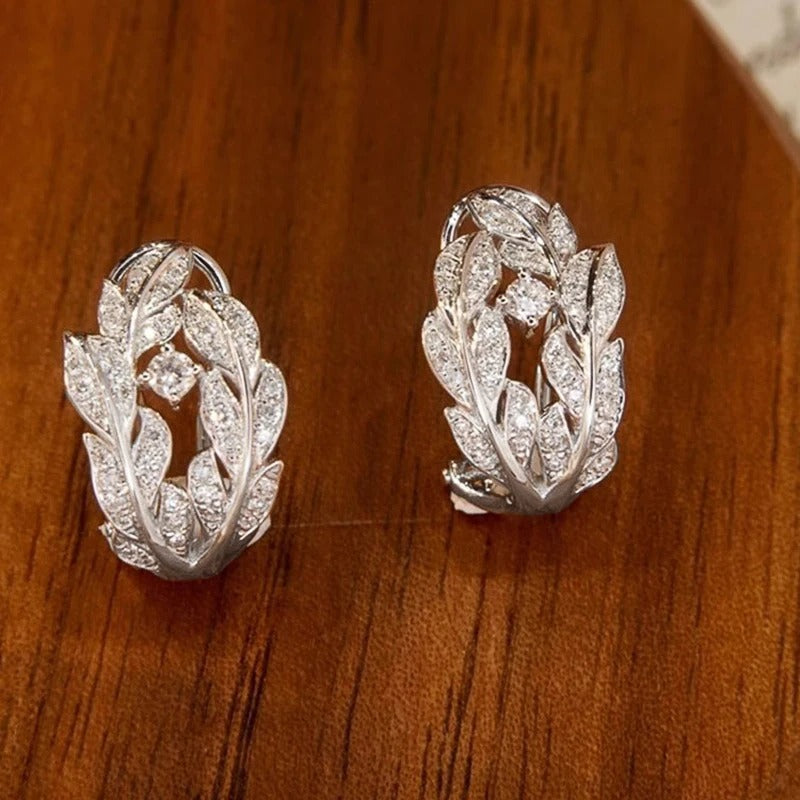 Boucles d'oreilles créoles vintage en argent à feuilles
