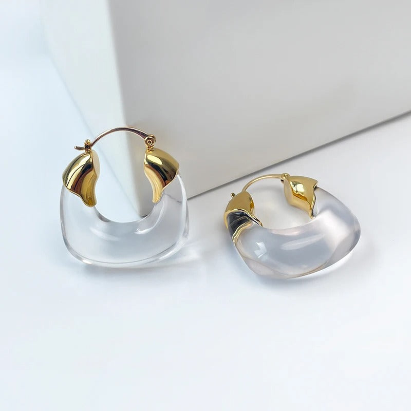 Pendientes de aro en forma de U dorados y transparentes