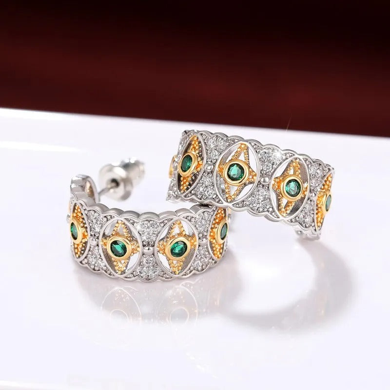 Boucles d'oreilles vintage argentées et vertes en forme d'étoile