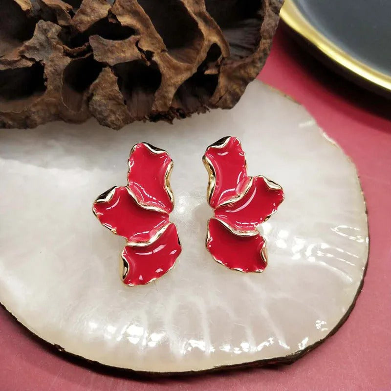 Pendientes vintage de hoja de oro roja
