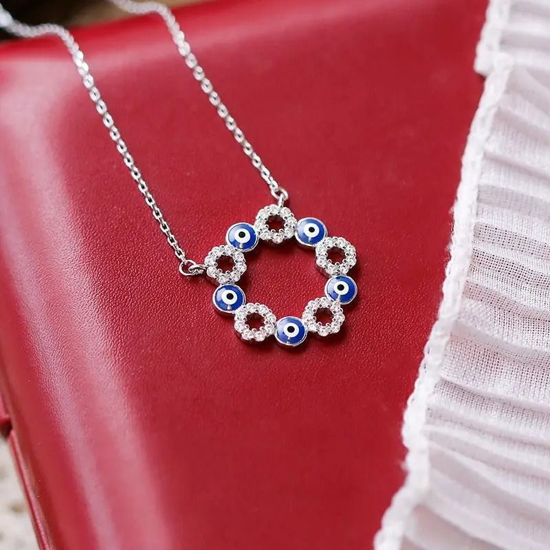 Vintage Silver Blue & White Crystal Necklace