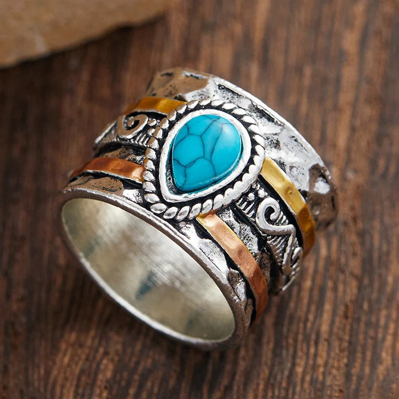 Vintage Retro Silver Blue Stone Ring