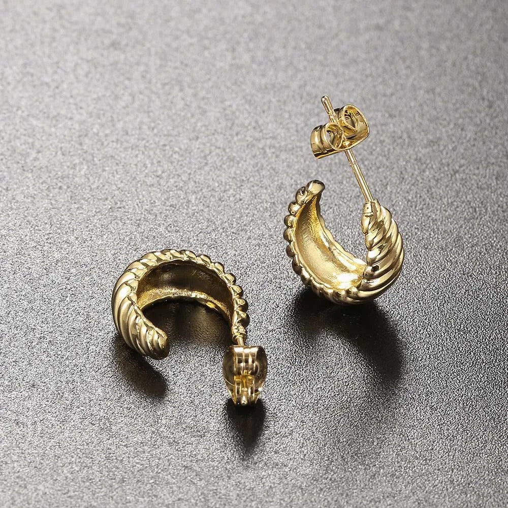 Pendientes vintage de aro en espiral dorados con textura elegante