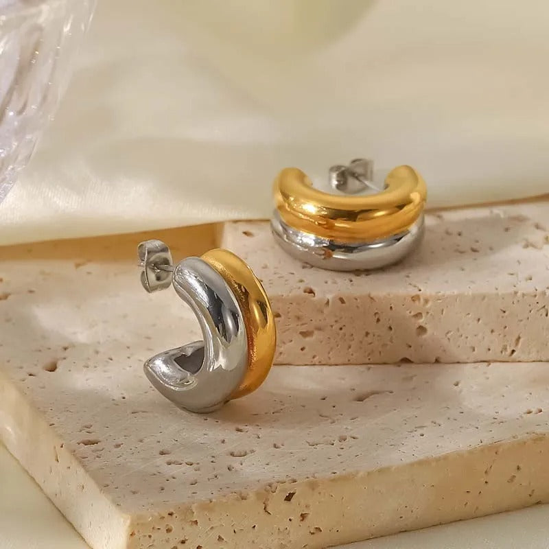 Pendientes de aro curvos vintage de oro y plata