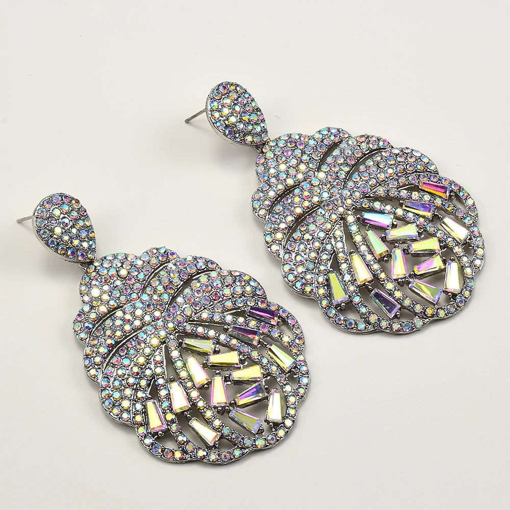 Pendientes vintage de plata con concha de cristal