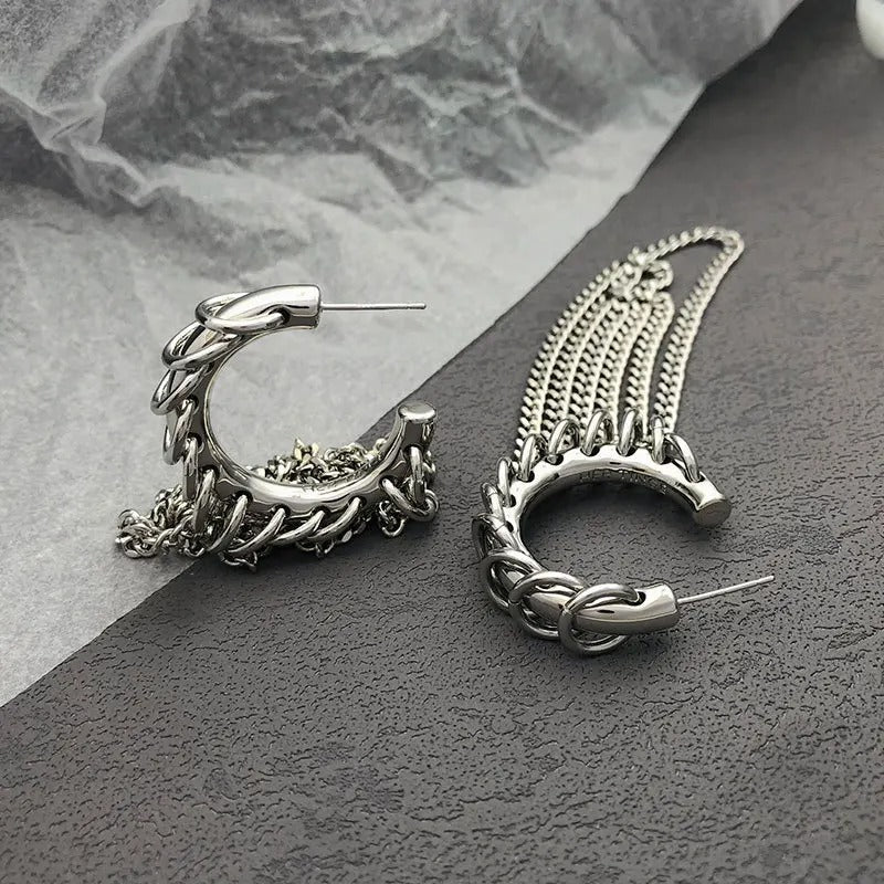 Pendientes de aro con cadena de plata