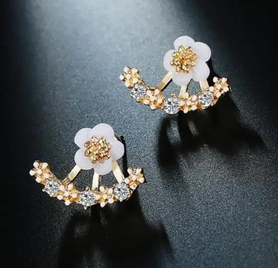 Pendientes colgantes de cristal floral dorado vintage