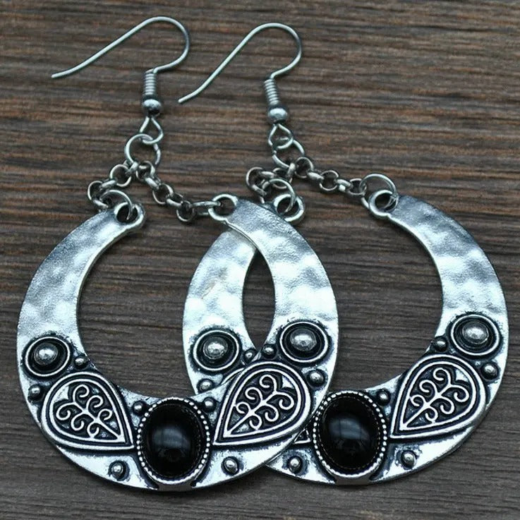 Pendientes vintage de plata tibetana tallada
