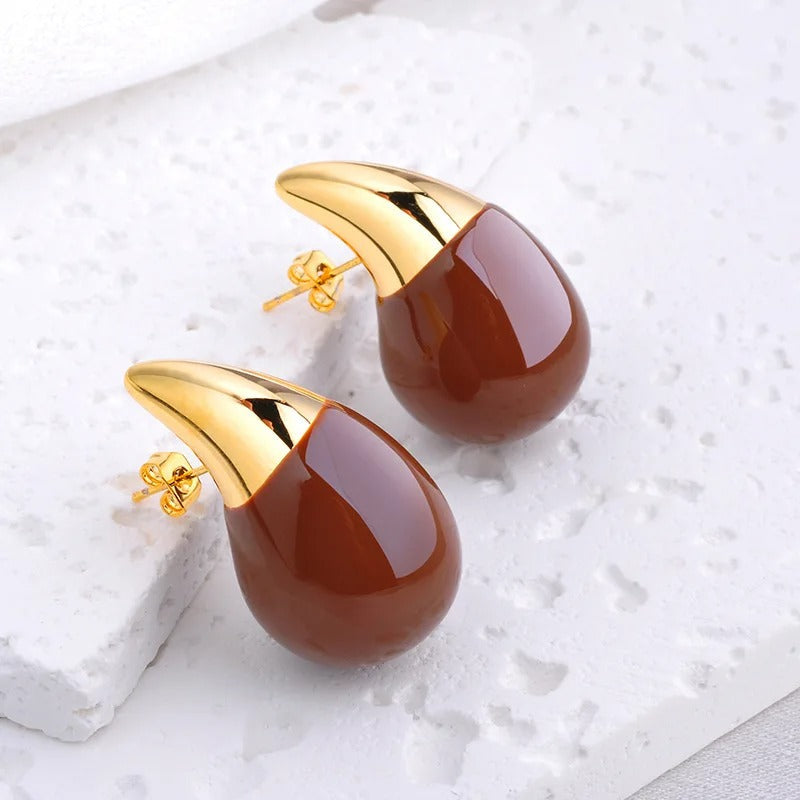 Pendientes vintage de oro marrón con forma de gota puntiaguda