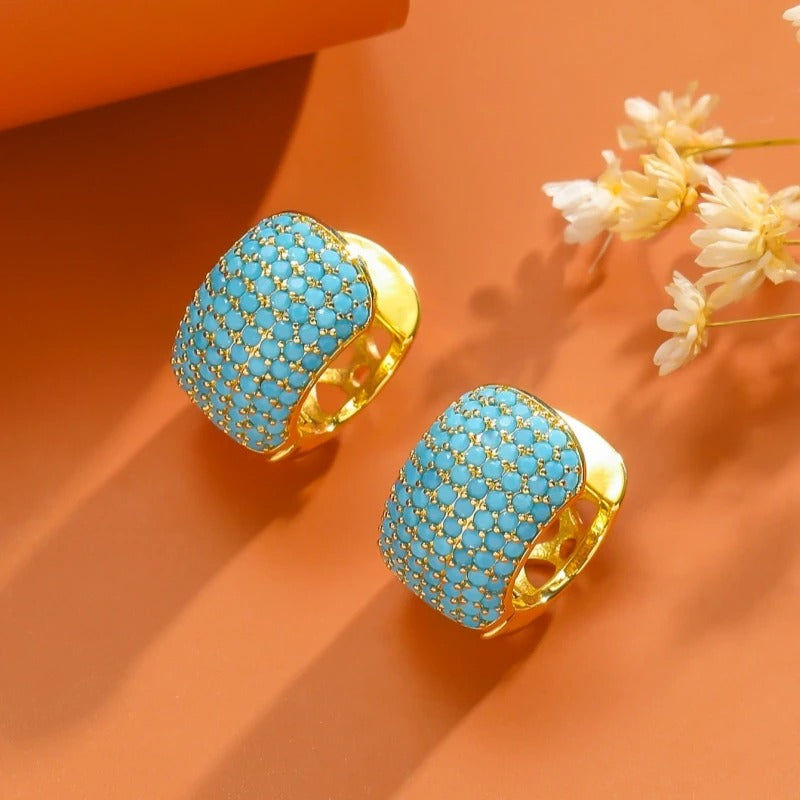 Pendientes de aro vintage de oro y turquesa azul