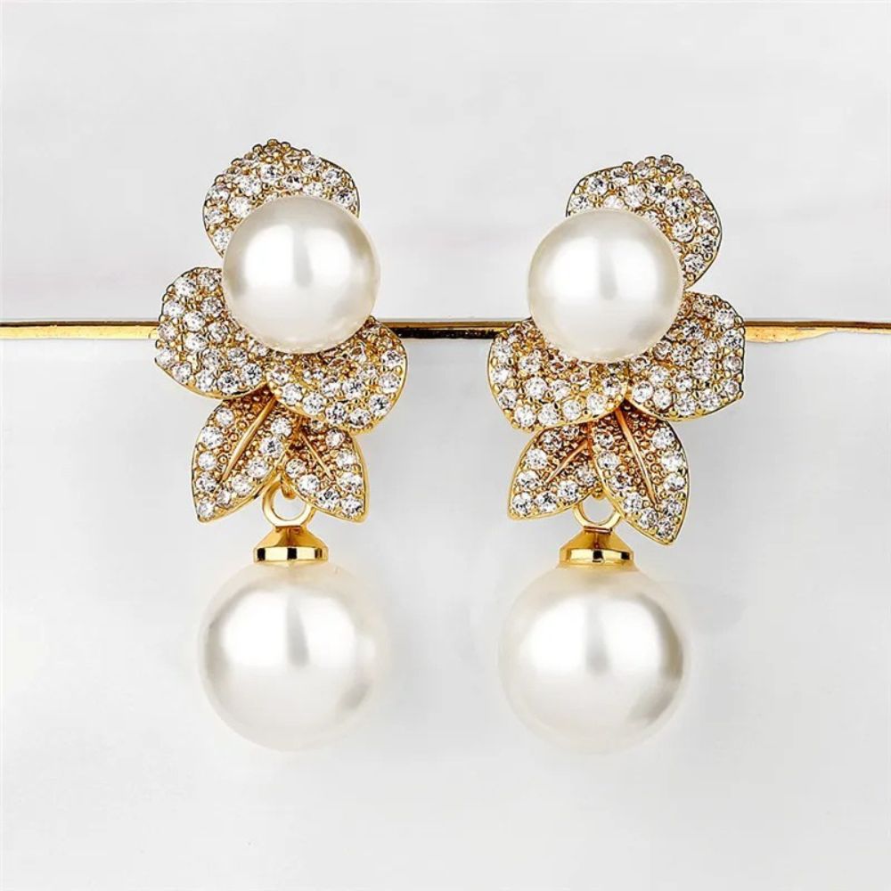 Vintage Pearl Flower Drop Earrings