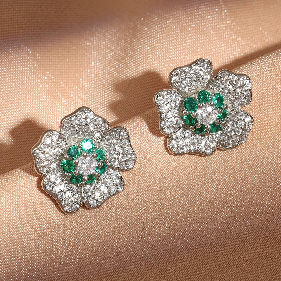 Pendientes vintage florales verdes y plateados
