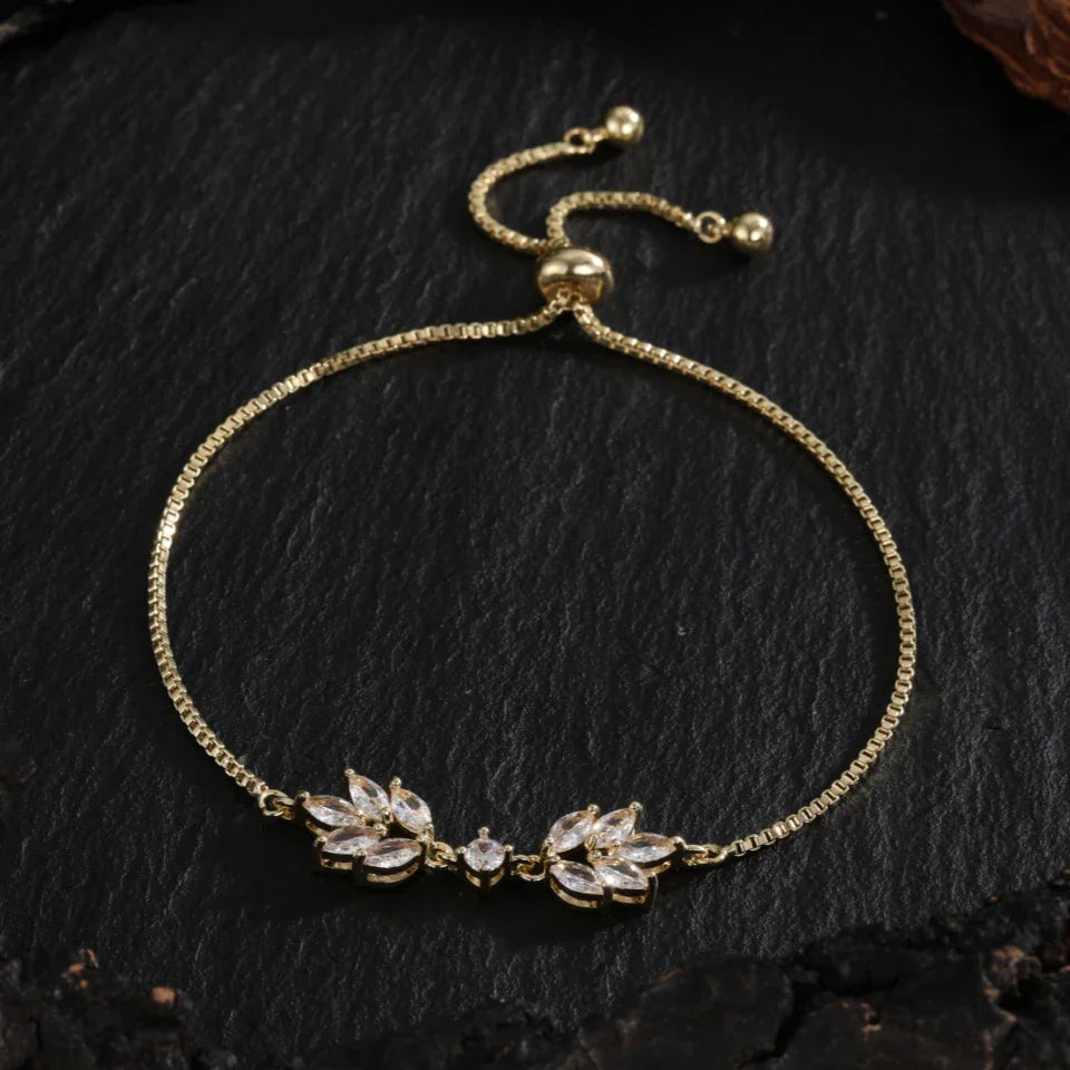 Gold Floral Leaf Adjustable Bracelet