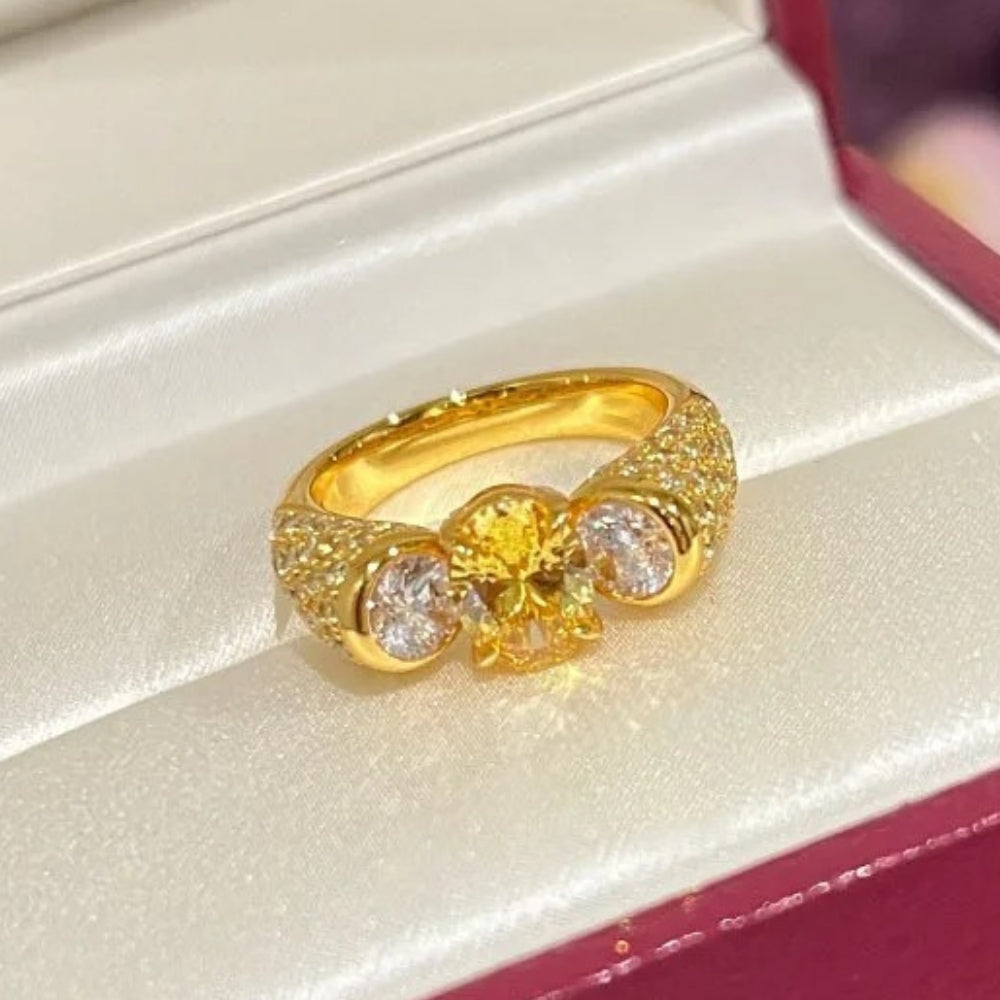 Vintage Gold & Yellow Gemstone Solitaire Adjustable Ring