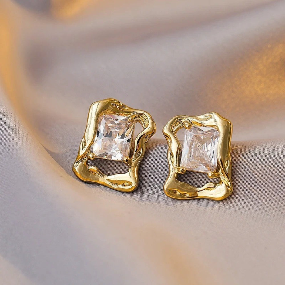Pendientes cuadrados vintage de oro y cristal