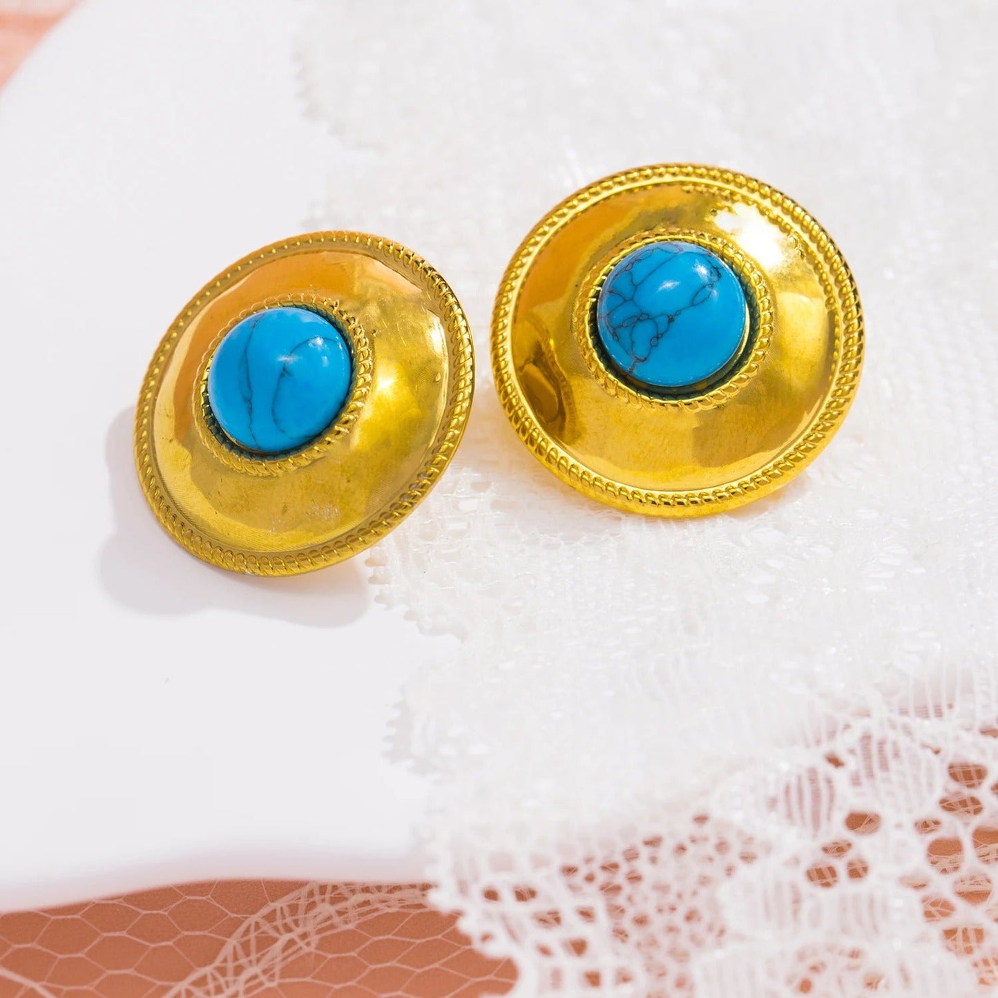 Pendientes vintage de oro y azul