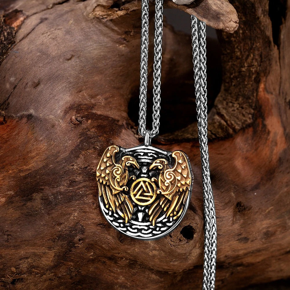 Collar vintage de cuervo vikingo y valknut