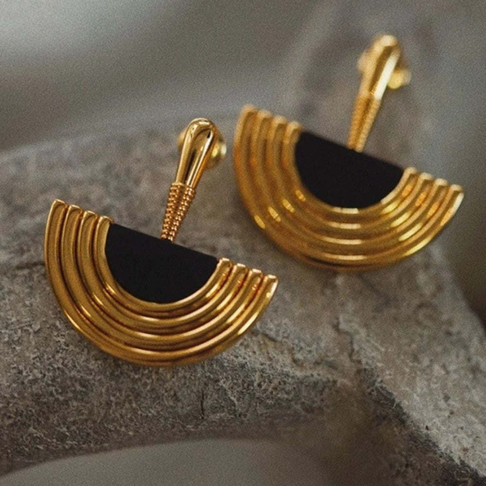 Geometric Half Circle Gold Earrings