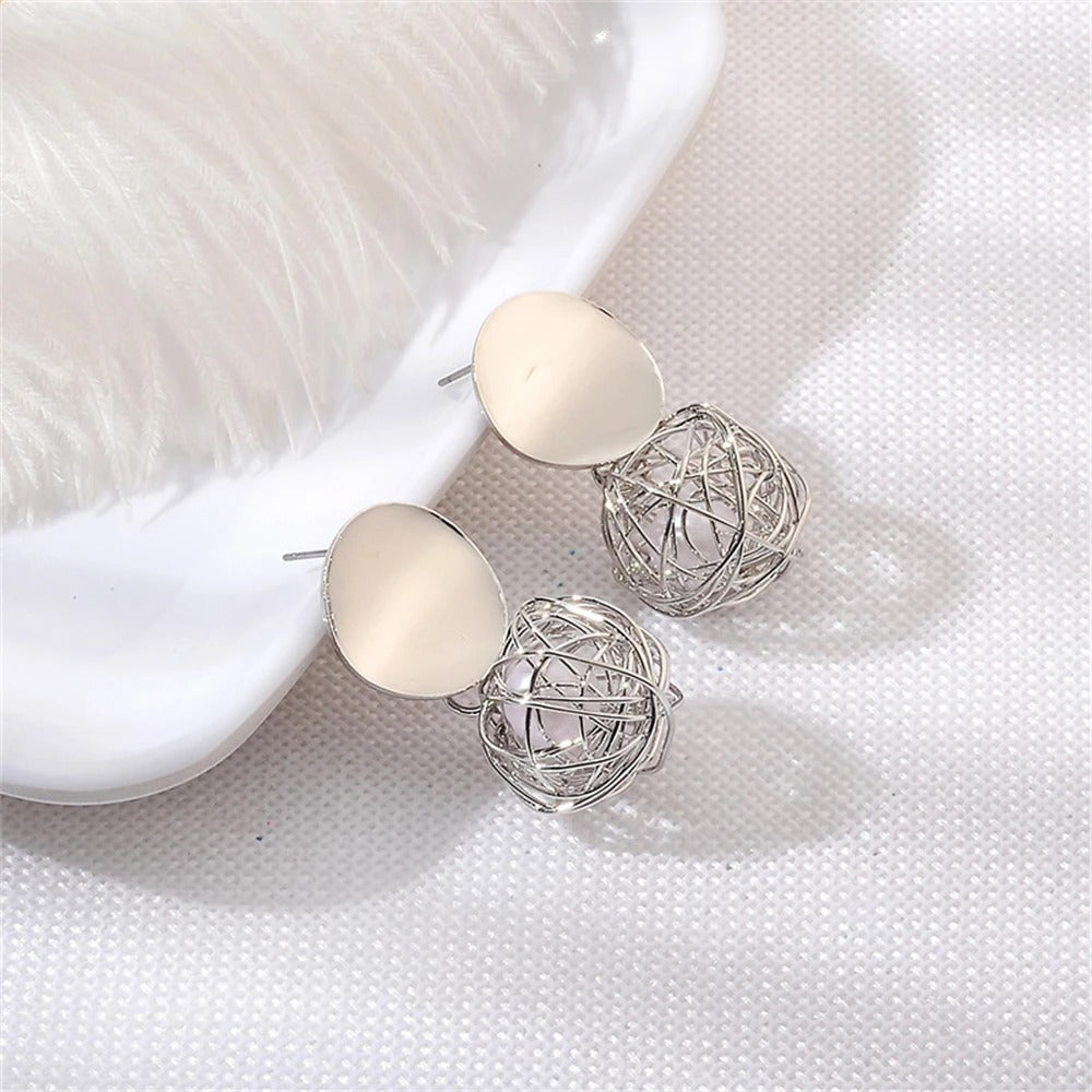 Pendientes colgantes de esfera de plata vintage