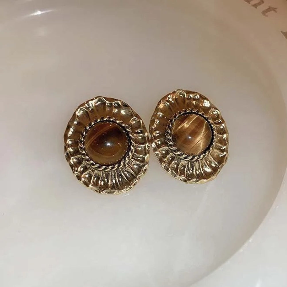 Pendientes ovalados vintage dorados y marrones