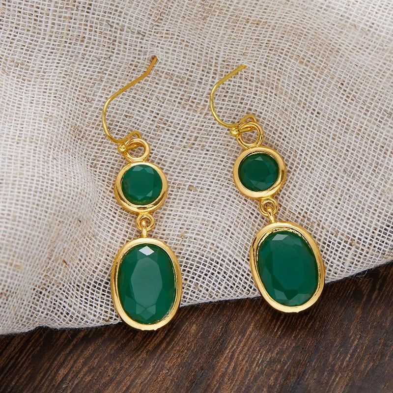 Pendientes vintage de oro y piedras preciosas verdes