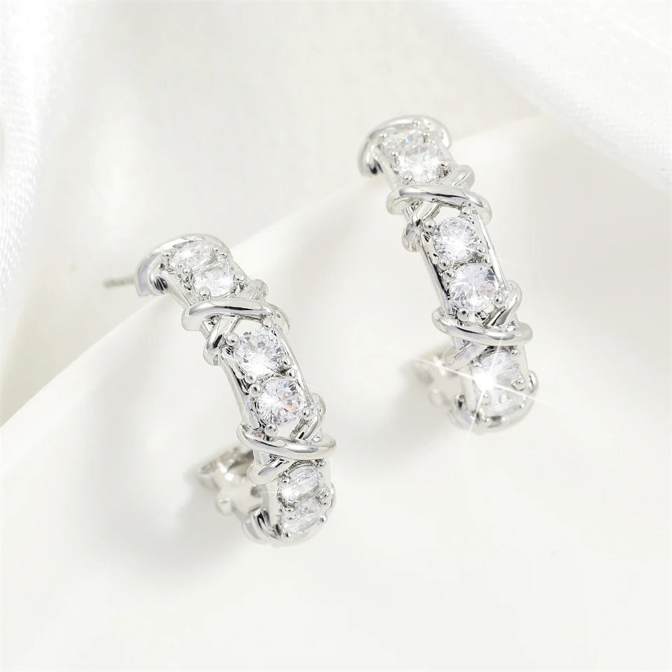 Pendientes de aro vintage de plata con cristales