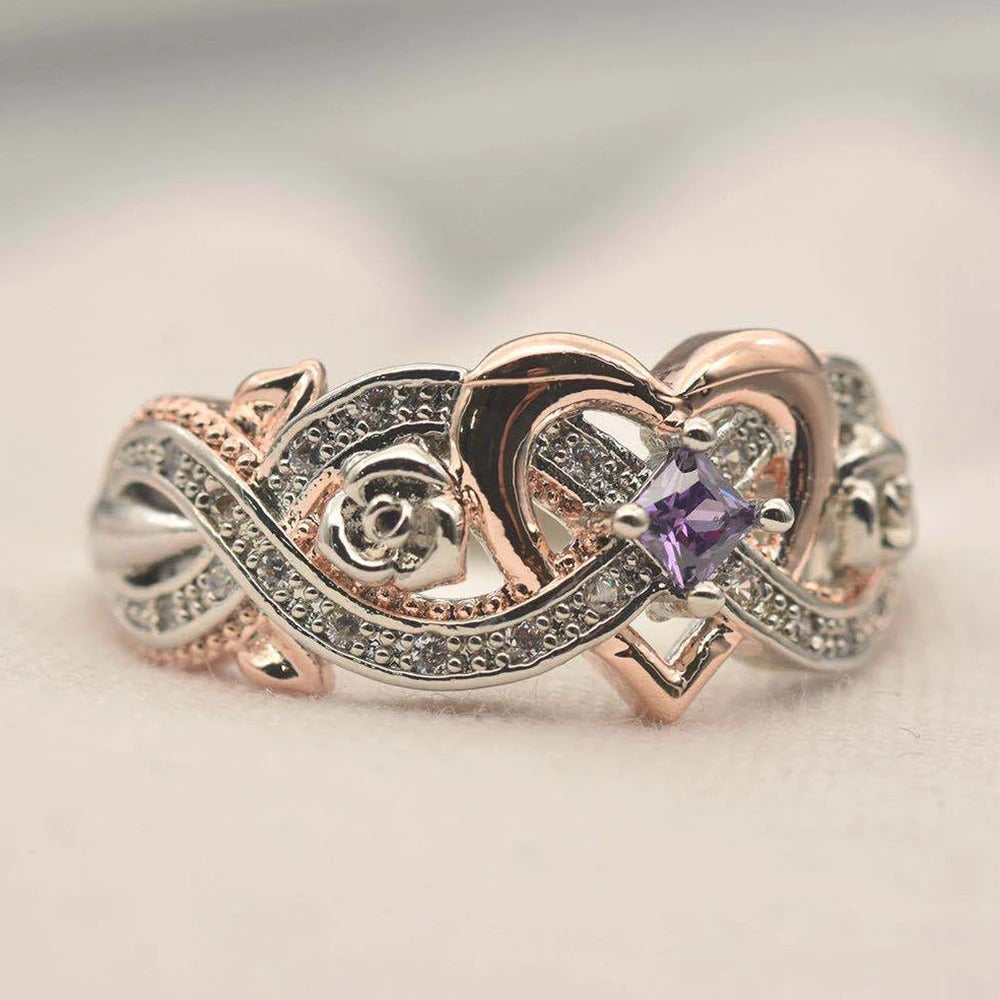 Anillo de amor vintage de cristal morado