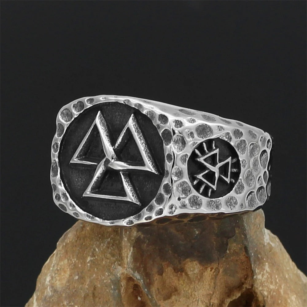Bague Valknut nordique vintage en argent