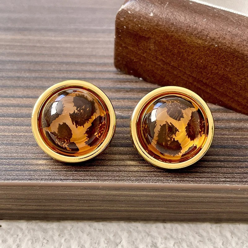 Gold Leopard Print Stud Earrings