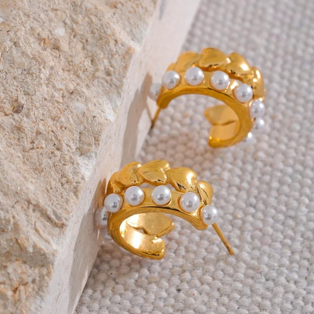 Pendientes de aro geométricos con forma de corazón dorado vintage
