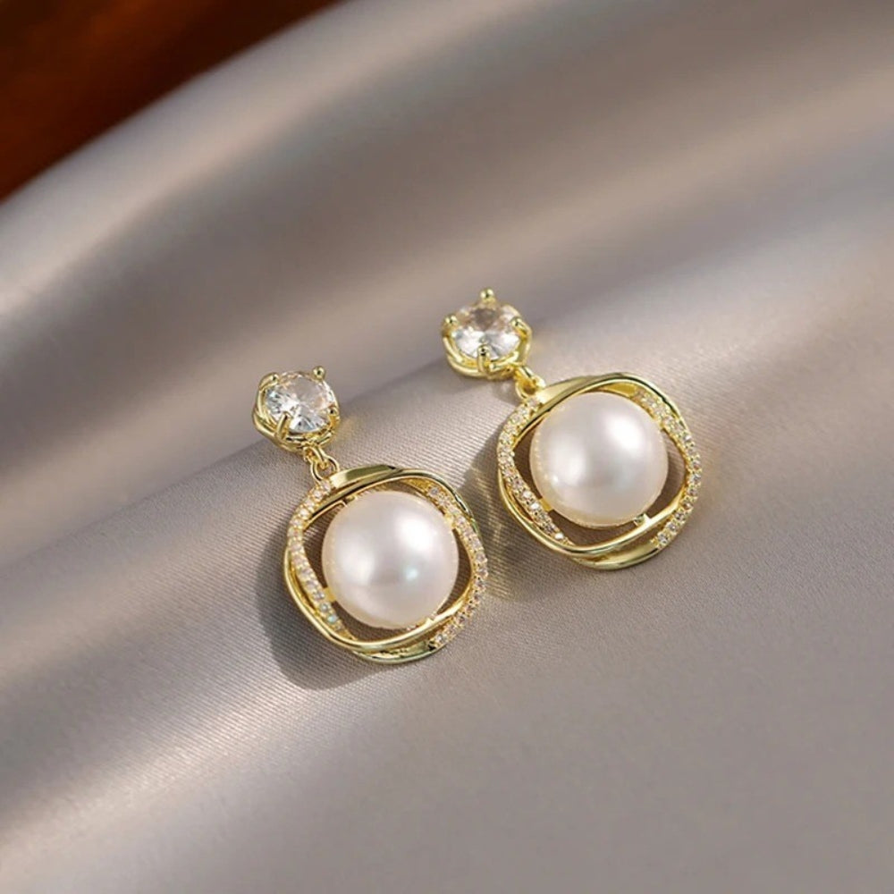 Vintage Gold & Crystal Pearl Earrings