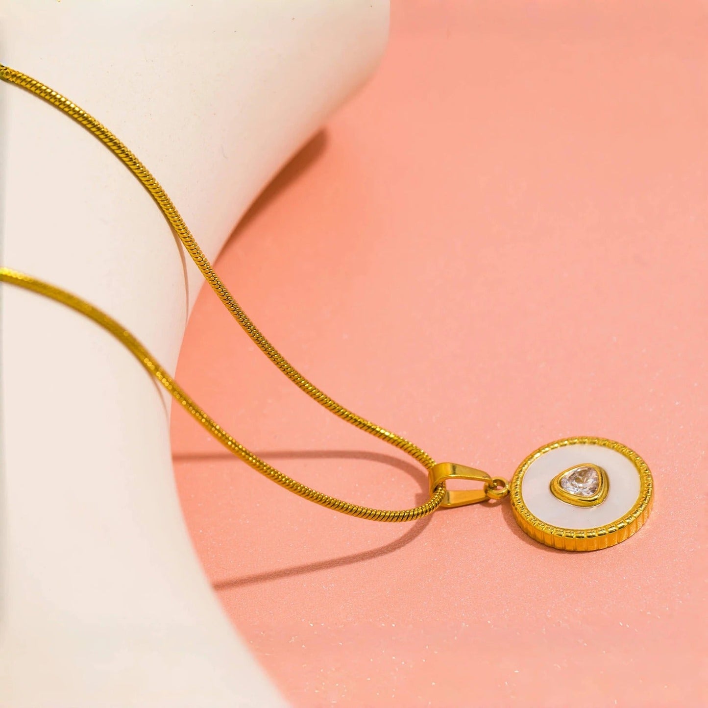 Gold Round Crystal Pendant Necklace